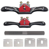 KOOTANS 2pcs 9" 10" Adjustable Spokeshave, with Replacement Blades and 4-Way Rasp File, Manual Planer with Flat Base, Perfect for Planing Trimming, KOOTANS