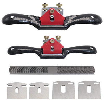 KOOTANS 2pcs 9" 10" Adjustable Spokeshave, with Replacement Blades and 4-Way Rasp File, Manual Planer with Flat Base, Perfect for Planing Trimming,
