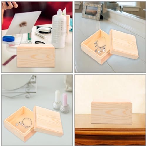 Unomor Unfinished Wooden Box with Lid Small Wood Boxes 19.5cm Natural Pine Wooden Case Rustic Trinket Box Gift Boxes Memory Keepsake Box Jewelry Unomor