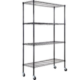 VEVOR Storage Shelving Unit with Wheels, 4-Tier Adjustable, 700 lbs Capacity, Heavy Duty Garage Shelves Metal Organizer Wire Rack, Black, 48" L x 18" VEVOR