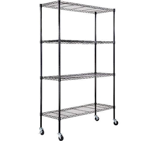 VEVOR Storage Shelving Unit with Wheels, 4-Tier Adjustable, 700 lbs Capacity, Heavy Duty Garage Shelves Metal Organizer Wire Rack, Black, 48" L x 18" VEVOR