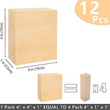 RHBLME 12 PCS Basswood Carving Blocks, 4" x 4" x 1" Unfinished Wood Blocks for Carving, Wooden Cubes Soft Solid Wooden for Beginners or Expert RHBLME