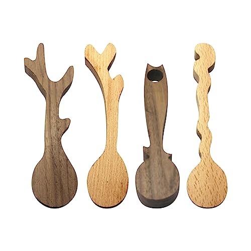 4 Pcs Spoon Carving Wood Blanks, Wood Carving Spoon Blank Unfinished, Beechwood Black Walnut Blanks Carving Wood for Whittling Spoon, 4 Cute Shapes - WoodArtSupply