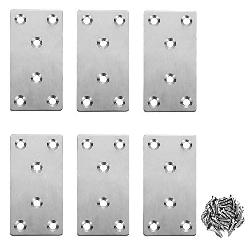 6PCS Mending Plates Heavy Duty Flat Bracket Metal Straight Brace Stainless Steel Bracket Repair Plates for Furniture,Wood,Shelves,Cabinet WoodArtSupply