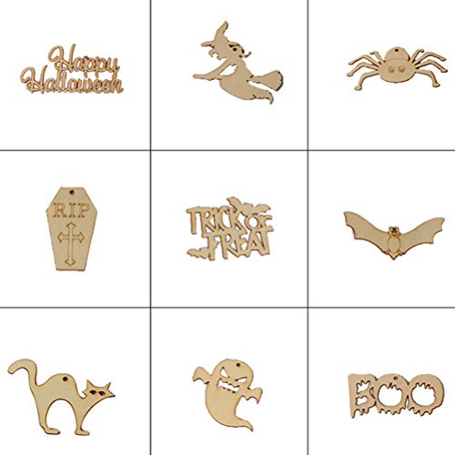 20PCS Unfinished Wood Ornament Wood Cutout Charm haolloween Party Favors Supplies Tags DIY predrilled Craft Wood kit Holiday Wood Cutouts Gift Items