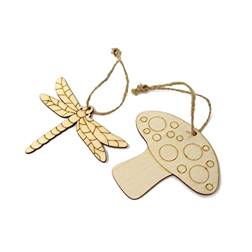 Honbay 40PCS Unfinished Spring Wooden Cutouts Wood Butterfly Sunflower Beetle Flower Dragonfly Mushroom Bee Snail Slices for DIY Crafts Home HONBAY