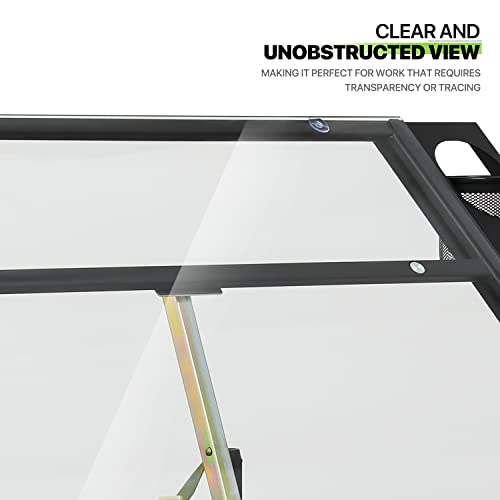 Magshion Drafting Table Desk Adjustable Height Artist Desk with Tilting Glass Tabletop and Sliding Wood Desktop, All-in-One Art Desk for Reading, Magshion