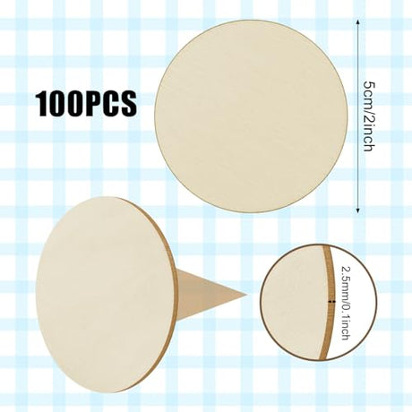 Jyongmer 100 Pieces Unfinished Wood Circle - 2 inch Round Disc Blank Natural Wooden Cutout Ornaments for Decoration DIY Craft Art Supplies, 0.11 inch Jyongmer