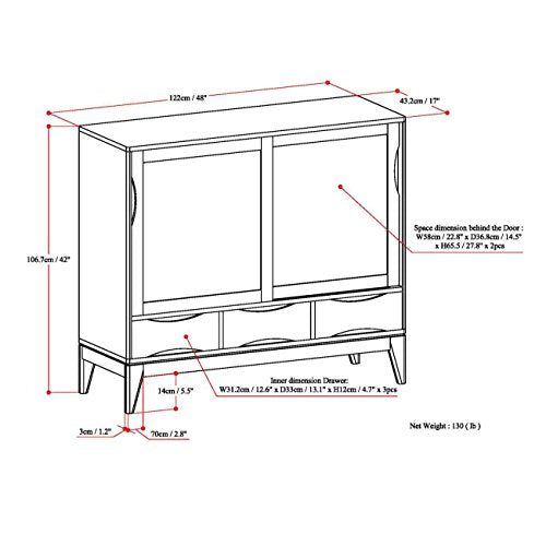 SIMPLIHOME Harper SOLID HARDWOOD 48 Inch Wide Mid Century Modern Medium Storage Cabinet in White, For the Living Room, Entryway and Family Room - WoodArtSupply