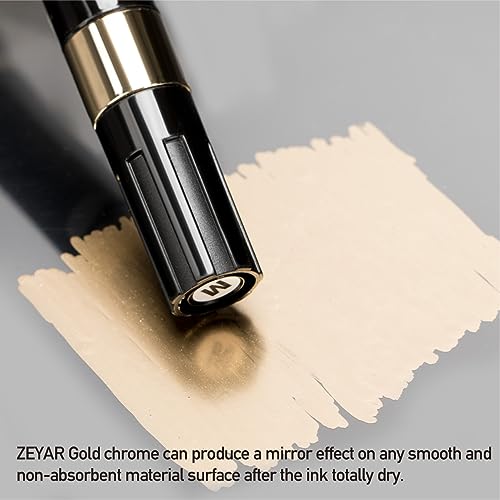 ZEYAR Liquid Gold Chrome Paint Marker, DIY Shiny Gold Marker Pen for any surface, Golden Metallic High-gloss display, Dual tips: Extra Fine and ZEYAR
