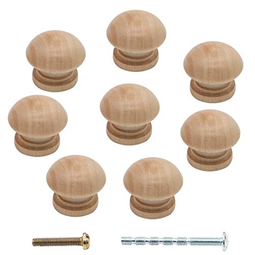 LifCratms 8PCS Wood Unfinished Drawer Knobs, 1 Inch Mushroom Shape Wooden Cabinet Furniture Knobs Pulls Handles for Home Office Wardrobe Dresser LifCratms