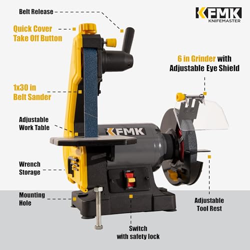 KFMK High Speed 6" Bench Grinder & 1"x30" Belt Sander Combo, Bench Belt Sander & Grinder for Metalworking, Belt Grinder for Knife Making, sharpening KFMK