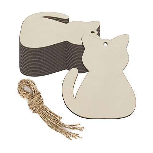 20pcs Wood Cat Cutouts DIY Craft Embellishments Little Kitten Unfinished Wood Gift Tags Ornaments for Wedding Pet Party Christmas Decoration - WoodArtSupply