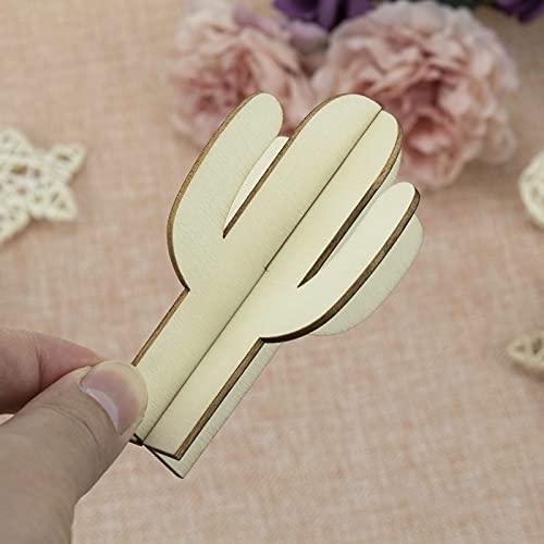 Creaides 12pcs Cactus Wood DIY Crafts Cutouts Wooden Cactus Tabletop Decoration for DIY Projects Hawaii Summer Holiday Party Supplies Creaides
