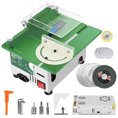 Huanyu Mini Table Saw Upgraded 300W 13000RPM Portable Precision Table Saws Set for DIY Crafts Woodworking 0-180 Angle Cutting Multifunctional 1.14IN Huanyu