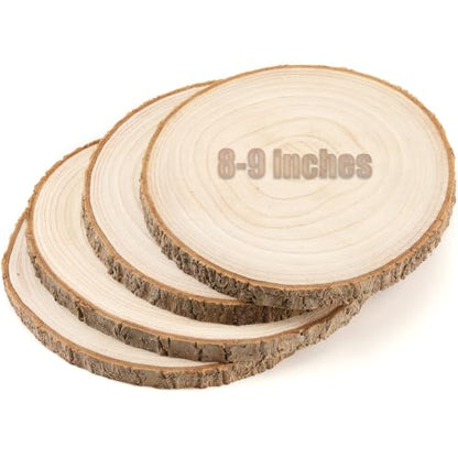 Large Unfinished Wood Slices for Centerpieces 4 pcs 8-9 inches Wood Rounds for Tables Decor Rustic Wood Circles for DIY Crafts and Wedding Decor