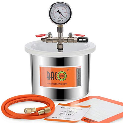 BACOENG 1.5 Gallon Stainless Steel Vacuum Chamber Silicone Kit for Degassing Resins, Silicone and Epoxies - WoodArtSupply