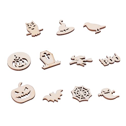 VILLCASE 300 Pcs Child Festive Unfinished Graffiti Wooden Chip Paper Cut Decorations Wood Chips Halloween Graffiti Sawdust Wood Embellishments for VILLCASE