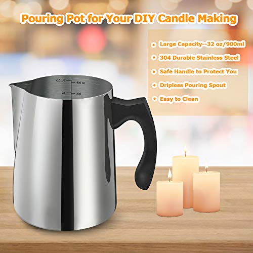 Candle Making Pouring Pot, 32oz Double Boiler Wax Melting Pot, 304 Stainless Steel Candle Making Pitcher with Heat-Resistant Handle and Dripless BBAXI