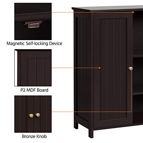 Yaheetech Bathroom Floor Cabinet, Modern Storage Freestanding Organizer Cabinet with Adjustable Shelves & Double Doors, 3-Tier Home Living Room