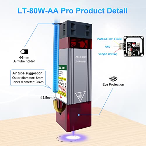 LASER TREE 80W Laser Module for Laser Engraver Cutter, 10W Optical Power Laser Engraver Module with Air Assist, Built-in FAC, Double Ultra-Fine LASER TREE