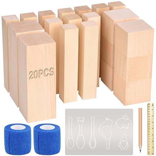 Olerqzer 25 pcs Whittling Wood Blocks Wood Carving Kit with 3 Different Sizes,Carving Basswood for Wood Carving Set Wood Carving Wood (6 inch)