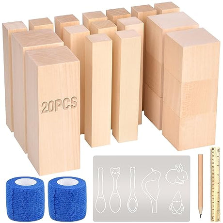 Olerqzer 25 pcs Whittling Wood Blocks Wood Carving Kit with 3 Different Sizes,Carving Basswood for Wood Carving Set Wood Carving Wood (6 inch) Olerqzer