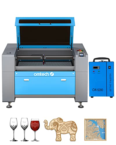 OMTech 80W CO2 Laser Engraver with Water Chiller, 24x35 Inch Laser Engraving Cutting Etching Machine with Autofocus Ruida Controls 4 Way Pass Air