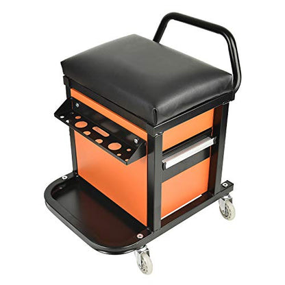 E041 Padded Creeper Seat with Onboard Storage, Rolling Tool Box Chair with Storage Rack and Drawers, Mechanics Roller Seat with Storage Drawers and - WoodArtSupply