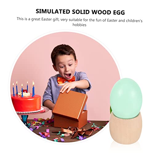 DECHOUS 1 Set Easter Eggs Unfinished Wooden Egg Wooden Egg Stand Wooden Egg Holder Easter Egg Cup Wooden Fake Eggs Artificial Food Props Easter Egg DECHOUS