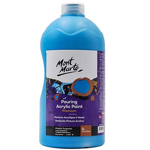 MONT MARTE Premium Pouring Acrylic Paint, 1L (33.8oz), Phthalo Turquoise, Pre-Mixed Acrylic Paint, Suitable for a Variety of Surfaces Including - WoodArtSupply