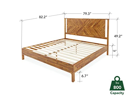 Bme Vivian 14 Inch Rustic Golden Brown Deluxe Bed Frame with Herringbone Headboard Bme