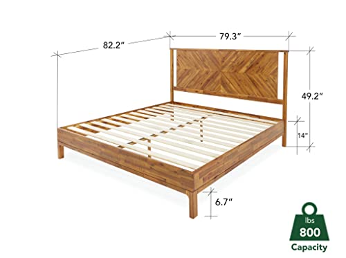 Bme Vivian 14 Inch Deluxe Bed Frame with Headboard, Rustic & Scandinavian Style with Solid Acacia Wood, No Box Spring Needed, 12 Strong Wood Slat