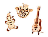 Wood Trick Set of Mini 3D Puzzles - Gingerbread, Guitar, Apple - 3D Wooden Puzzle - Great STEM Project for Beginners Wood Trick