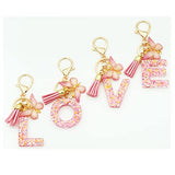 TTYY Initial Letter Keychain for Women Gift for Young Teenage Girl Gifts for Christmas to Mom Daughter Pink tassel (pink snow LetterE) TTYY