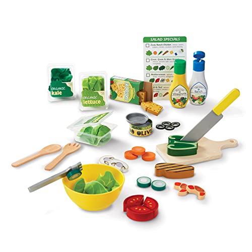 Melissa & Doug Slice and Toss Salad Play Set – 52 Wooden and Felt Pieces , Green - Pretend Food, Kitchen Accessories For Kids Ages 3+ Melissa & Doug