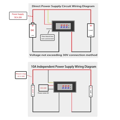 Alinan 6pcs Digital Voltmeter Ammeter DC 100V 10A Amp Voltage Current Volt Amp Meter Tester 3 Bits Dual LED Display Panel(Red-Blue) Amp Volt Alinan
