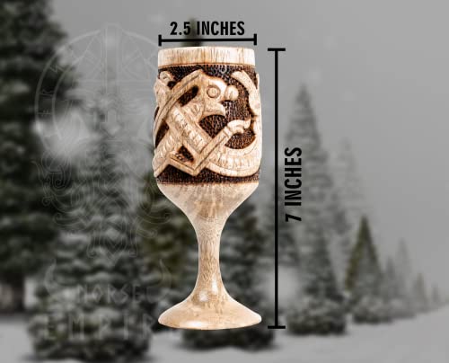 Handmade 6oz Wooden Wine chalice for Men Women (Jörmungandr Style) with Hand Pyrography Woodburning - Viking-Style Drinking Vessel| Tankard| Wood - WoodArtSupply