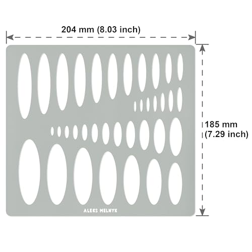 Aleks Melnyk #208 Metal Ellipse Template, Stencil, Geometric Template, Ellipse Master, Art Oval Tool, Isometric Drawing Template, Lapidary, - WoodArtSupply