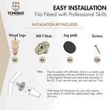 5 inch / 12cm Wooden Furniture Legs, Tchosuz Pack of 4 Unfinished Solid Wood Turned DIY Replacement Bun Feet with M8 Hanger Bolts & T-Nuts or Sofa WoodArtSupply