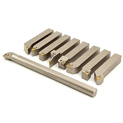 OSCARBIDE 3/4”Shank 9 Pieces/Set Indexable Nickel Plated Lathe Turning Tool Holder and Boring Bar,CNC Heavy Duty for Turning Grooving Threading Cut OSCARBIDE