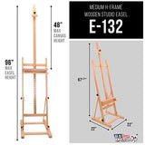 U.S. Art Supply Medium Wooden H-Frame Studio Easel with Artist Storage Tray - Mast Adjustable to 96" High, Holds Canvas to 48" - Sturdy Beechwood US Art Supply