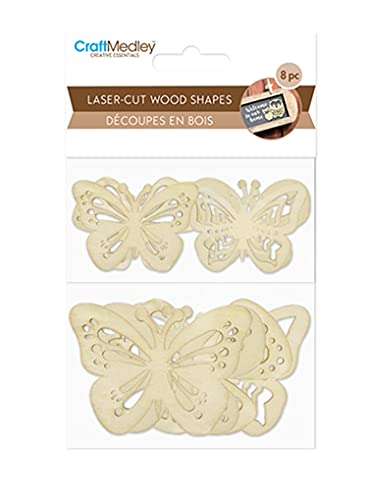 Laser Cut Butterflies - Wood Mini Shapes - 8 Pieces (4 Large, 2 Small) - WoodArtSupply