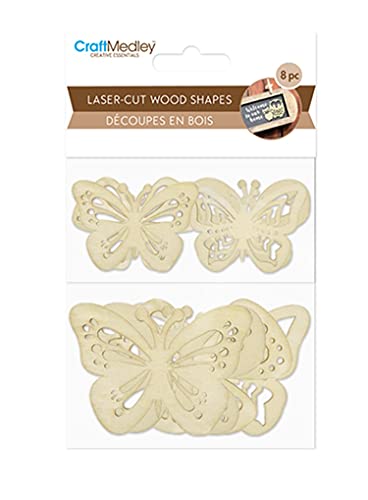 Laser Cut Butterflies - Wood Mini Shapes - 8 Pieces (4 Large, 2 Small) CraftMedley