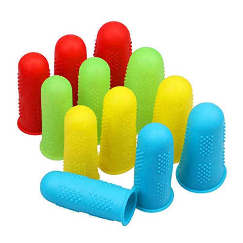 12 Pieces Silicone Hot Glue Gun Finger Caps, 4 Colors Finger Guard Protectors or Hot Glue Wax Rosin Resin Honey Adhesives Scrapbooking Sewing in 3 Sizes-Red/Blue/Yellow/Green