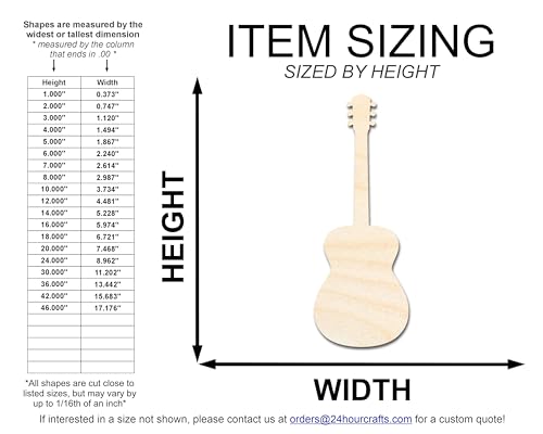 Unfinished Wood Acoustic Guitar | DIY Music Craft Cutout | up to 36" 6" / 1/4" - WoodArtSupply