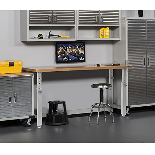 Seville Classics Heavy-Duty Wood Top Workbench Height Adjustable Desk, 72", Granite Grey - WoodArtSupply