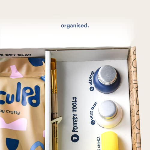 Sculpd Pottery Kit, Air Dry Clay Starter Kit for Beginners with Matte Varnish, Pottery Kit for Two Includes Paint, Tool Set, Paintbrushes, Sponge and Sculpd