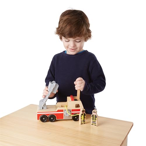 Melissa & Doug Wooden Fire Truck With 3 Firefighter Play Figures - Fire Truck Toys For Kids, Toddler Toy For Pretend Play, Classic Wooden Toys For Melissa & Doug
