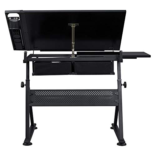 Yaheetech Drafting Table for Artists, Height Adjustable Drawing Desk Art/Craft Desk Diamond Paintings Work Station w/ 2 Storage Drawers and Stool for Yaheetech